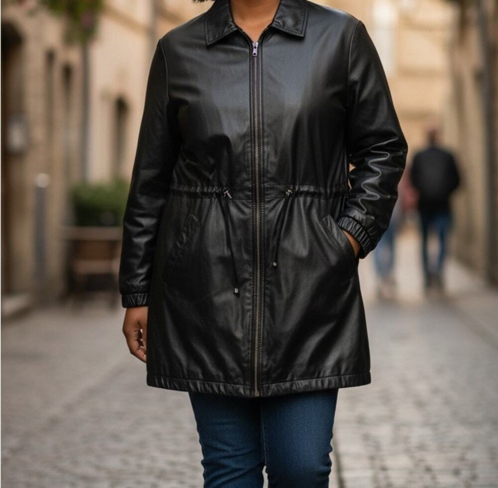 Wilsons Leather Jacket Women's Size Medium Black Zip Up Lined Mid Length